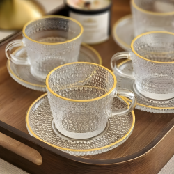 Glass Cups & Plate Set 6 Pcs